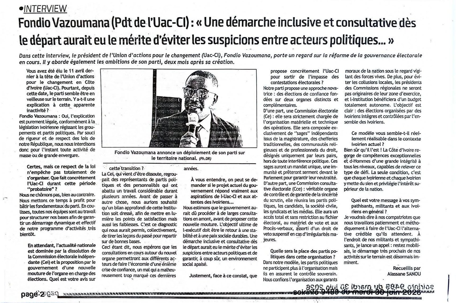 Interview du Président Vazoumana FONDIO sur le nouveau cadre électoral